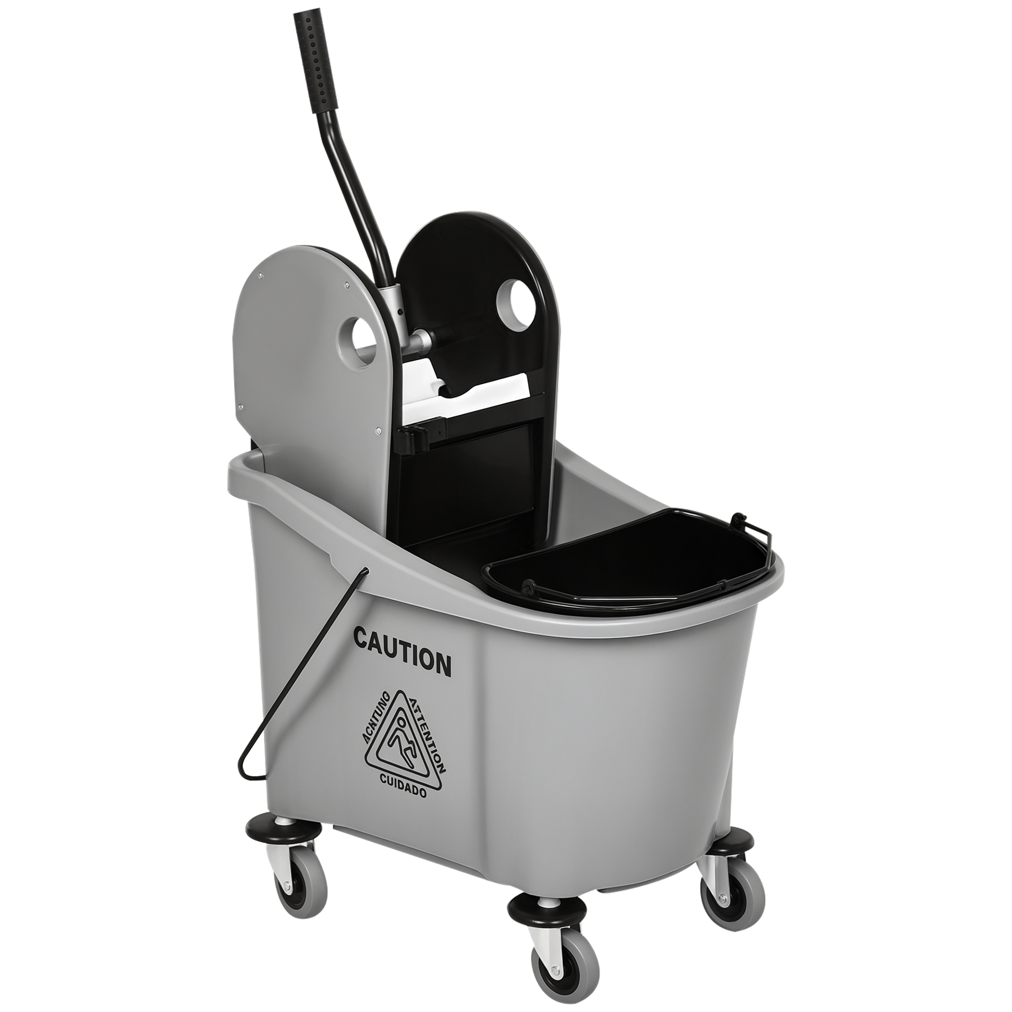 9.5 Gallon (38 Quart) Mop Bucket with Wringer Cleaning Cart, 4 Moving Wheels, Mop-Handle Holder & 2 Separate Buckets, Gray