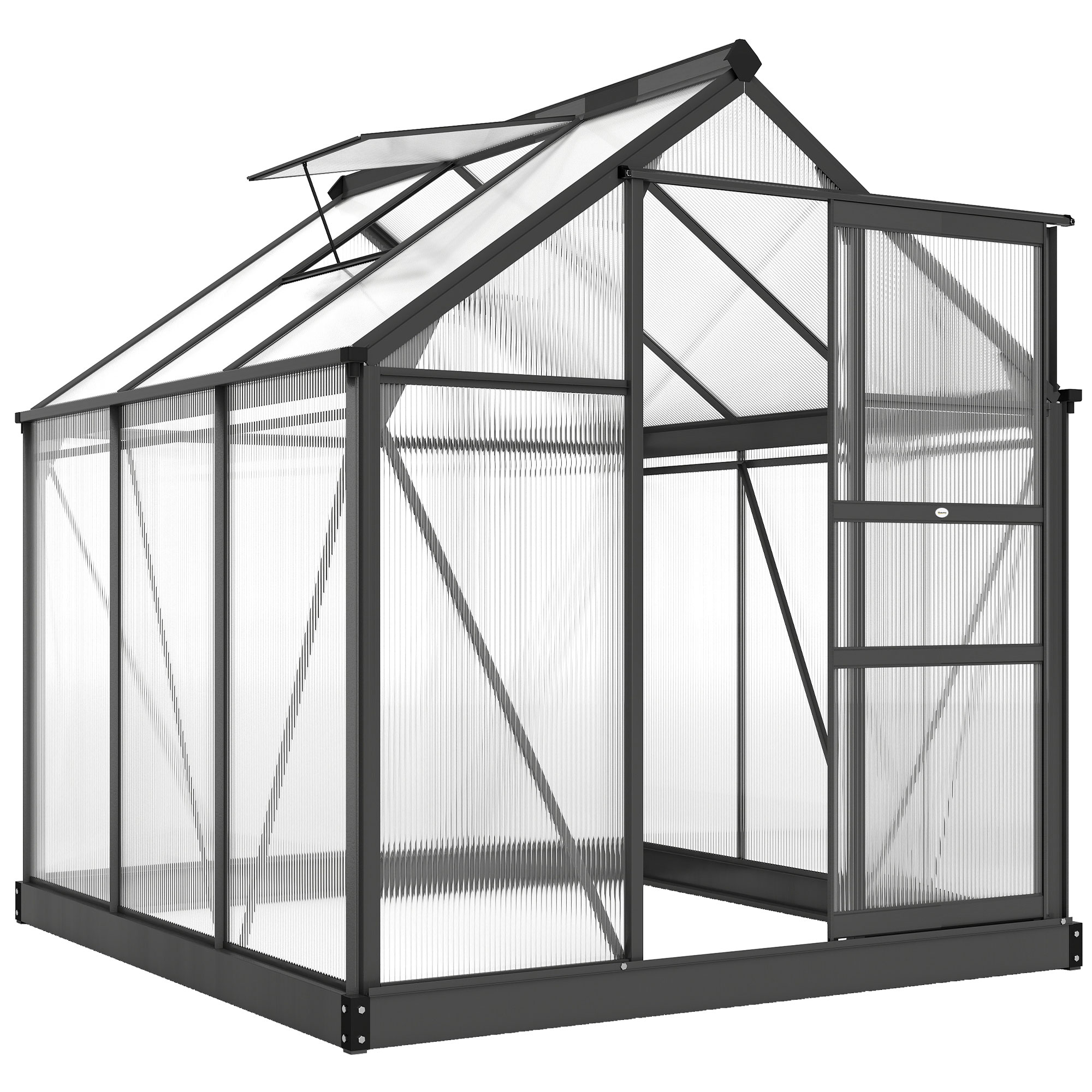 Polycarbonate Greenhouse, Heavy Duty Outdoor Aluminum Walk-in Green House Kit Vent Door, 6.2'x6.2'x6.6' Gray