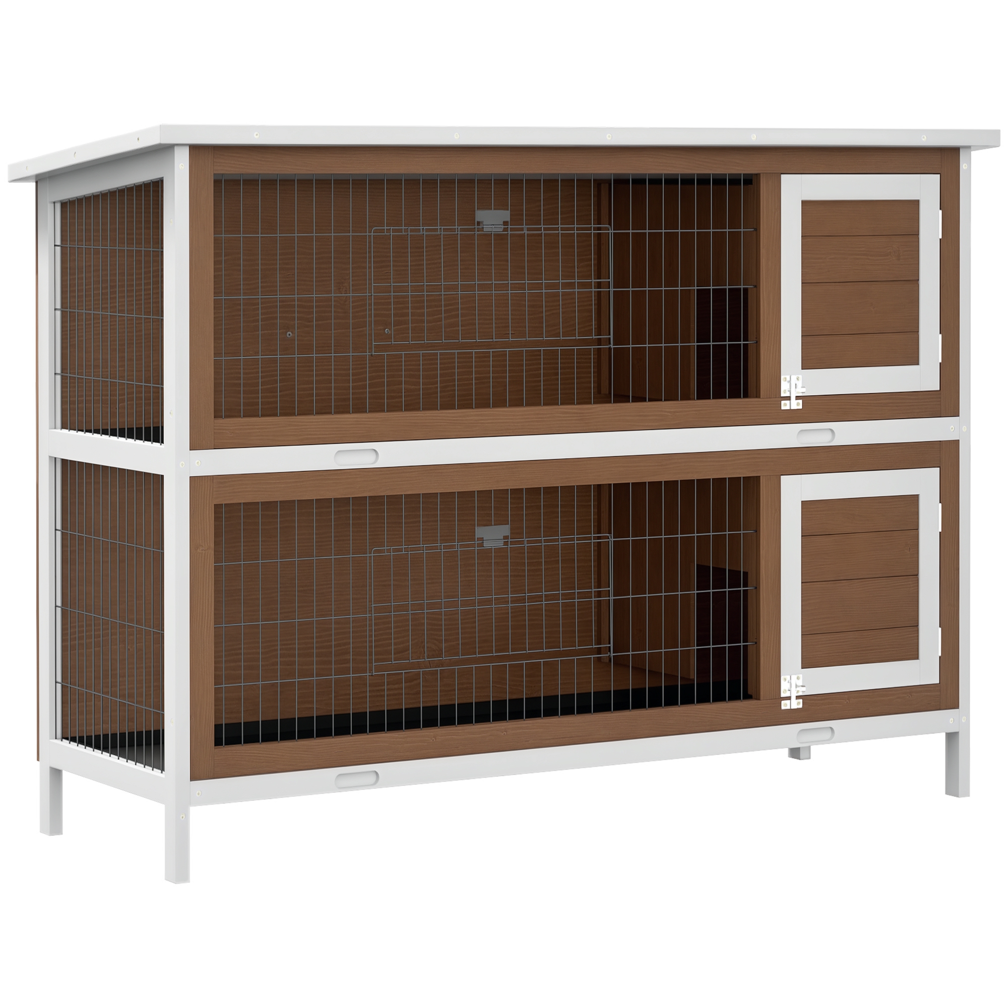 Wooden Rabbit Hutch w/ Dividers Asphalt Roof for Small Animals & Outdoors, Brown
