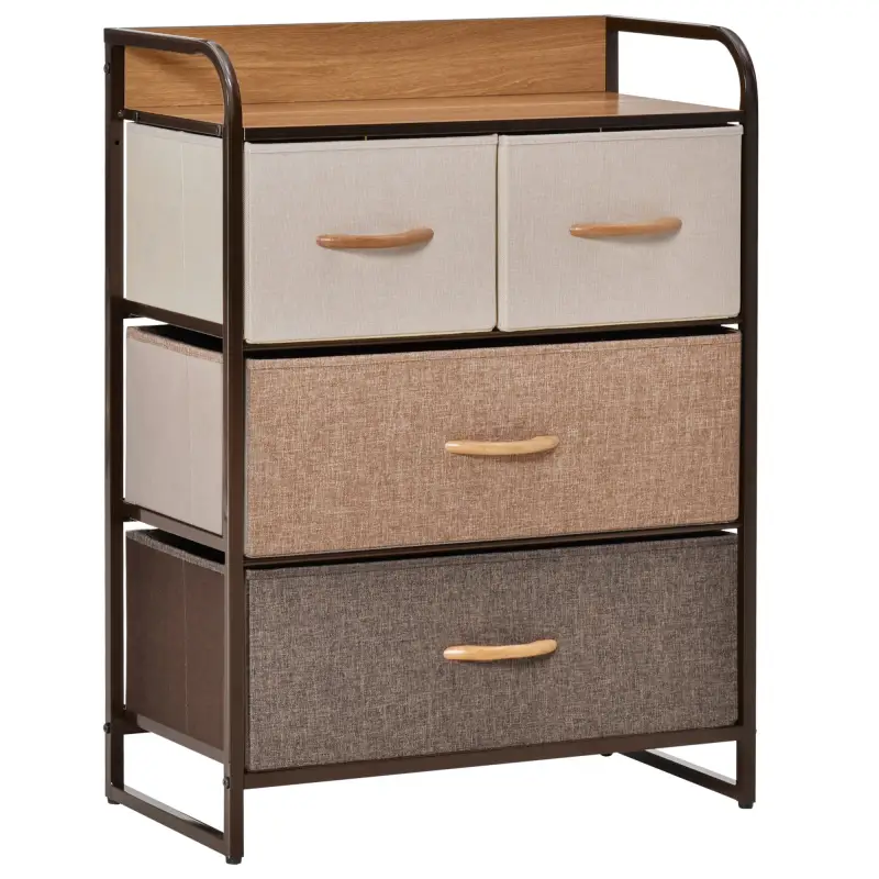 4-Drawer Dresser, 3-Tier Storage Tower with Steel Frame for Bedroom, Nursery Room, Multicolored