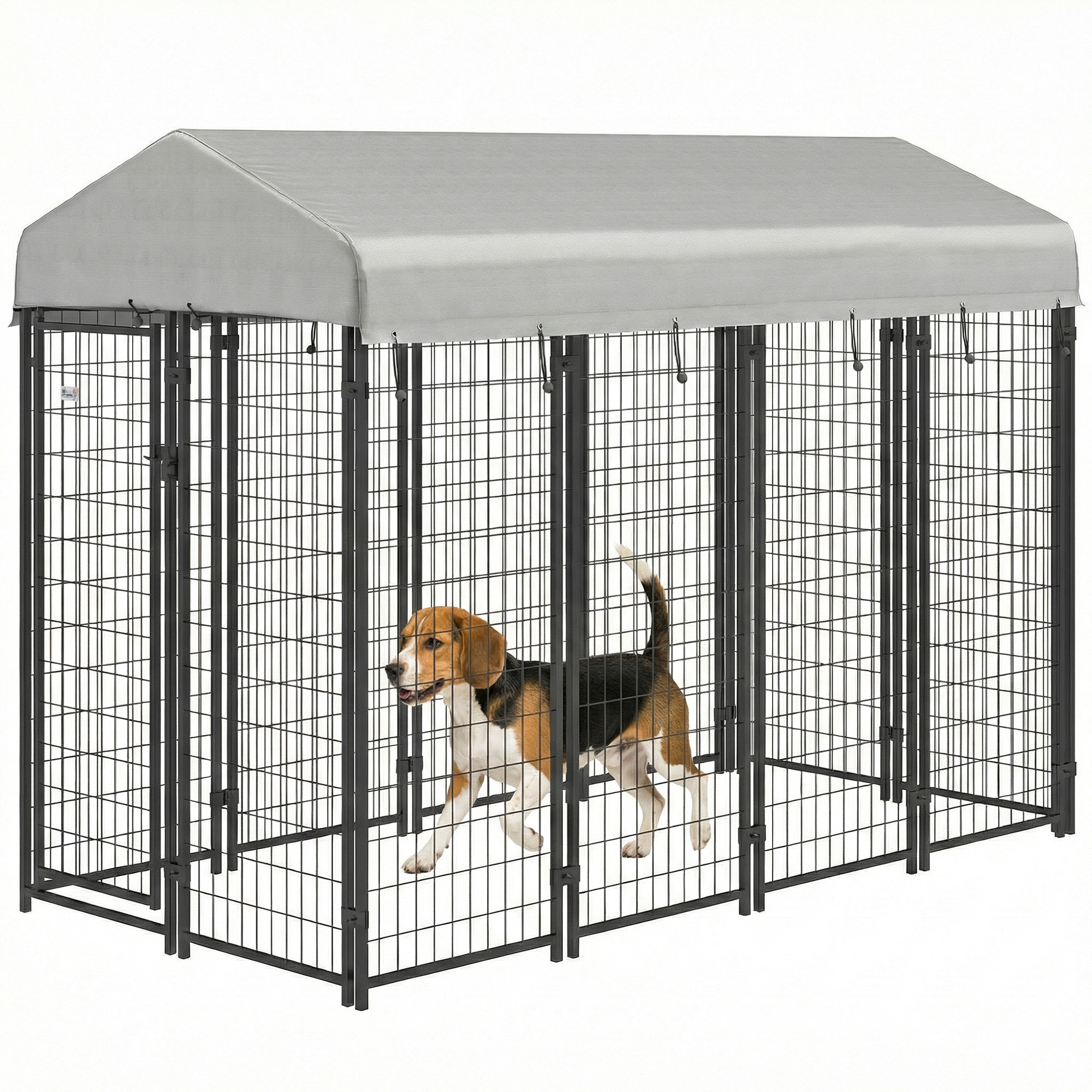 Outdoor Dog Kennel with Roof, 8' x 4' x 6' Heavy Duty Welded Wire Dog Playpen Enclosure with Escape-proof Lock, UV-Resistant & Waterproof Cover, for Medium Dogs, Chickens, Ducks, Silver