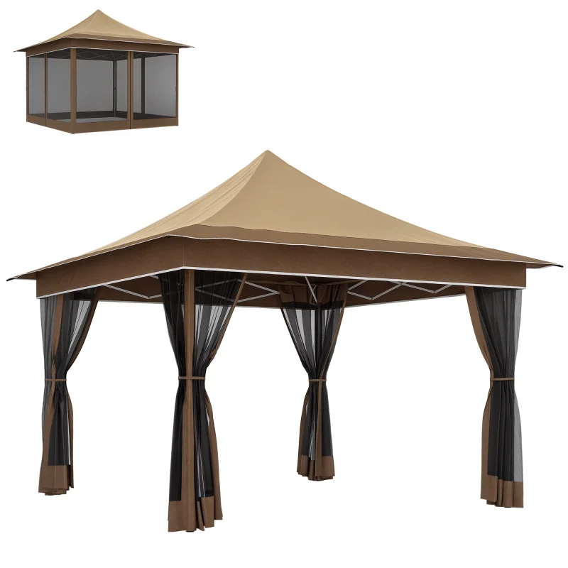 12 x 12 ft. Canopy Tent with Mesh Netting, UPF50+ Pop Up Tent with Carry Bag for Garden, Patio, Beige
