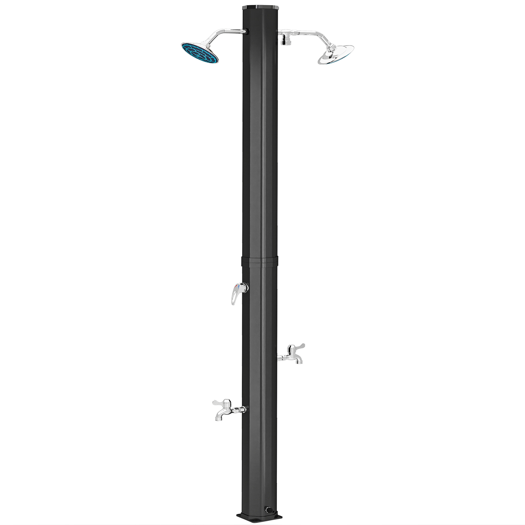 9.2 Gallon Slolar Heated Outdoor Shower with 2 Free-Rotating Shower Heads and Foot Showers for Poolside Beach Spa, 7.1ft