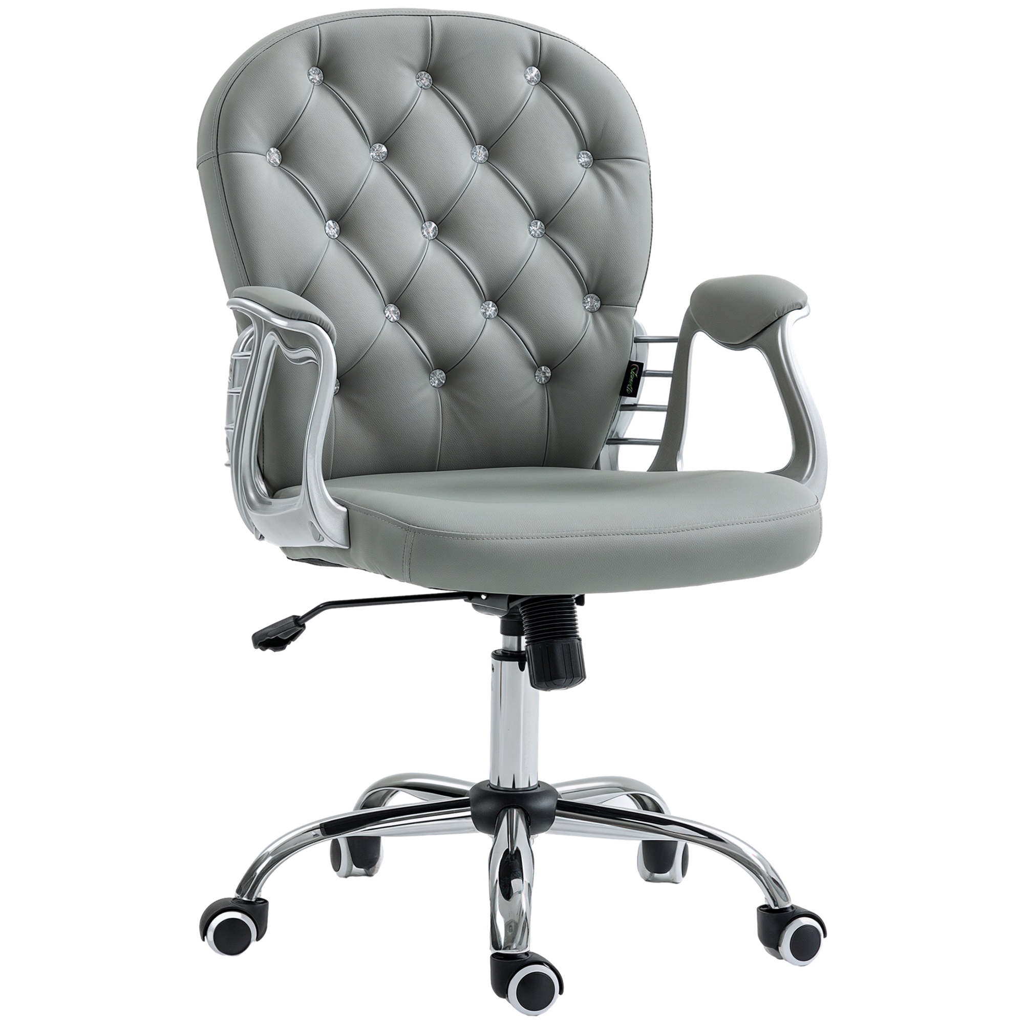 Button Tufted Desk Chair, Home Office Chair with Padded Armrests, Adjustable Height and Swivel Wheels, Gray