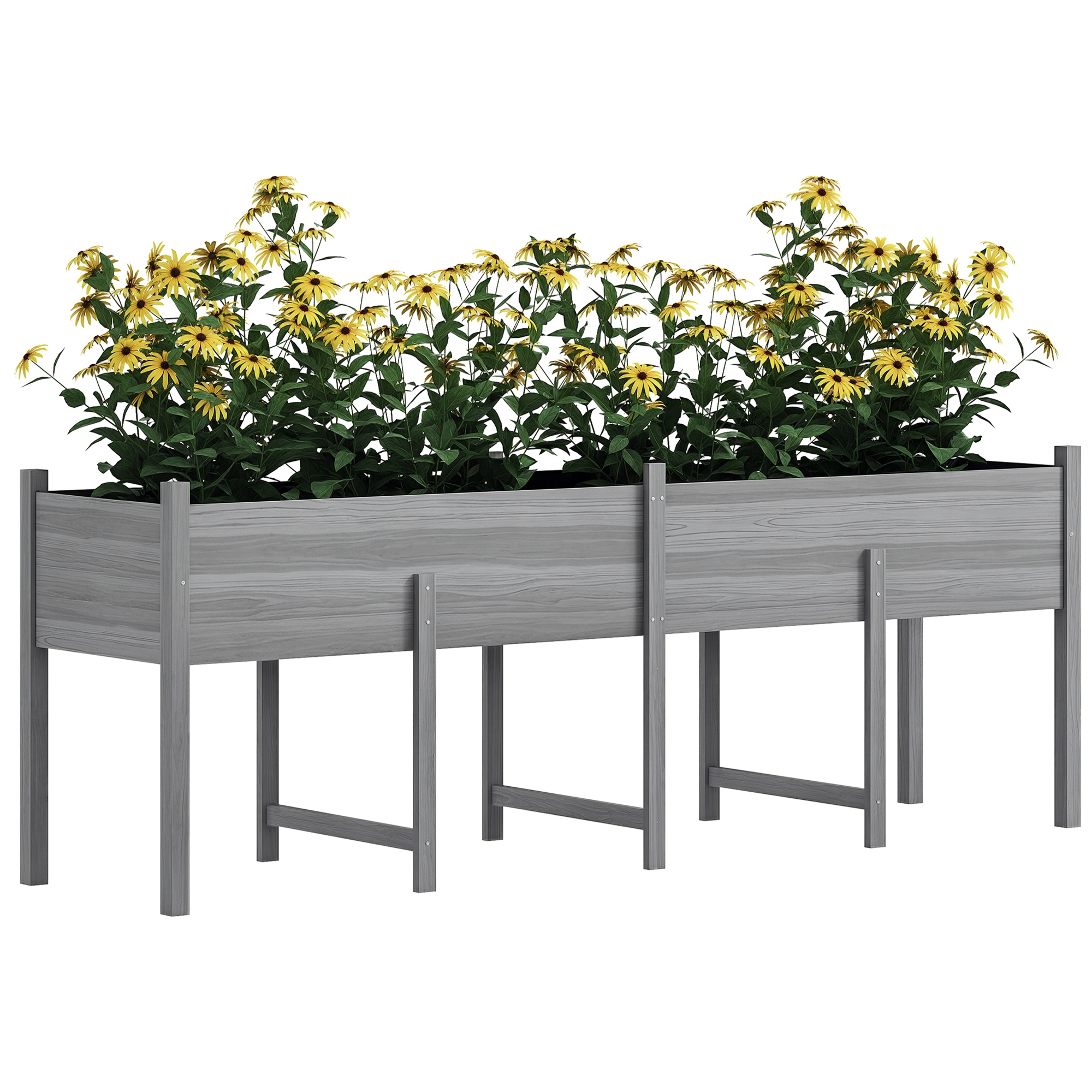 Wooden Raised Garden Bed, Large Elevated Planter Box with Legs, Bed Liner and Drain Holes, 7.4' x 1.8' x 2.6', Gray