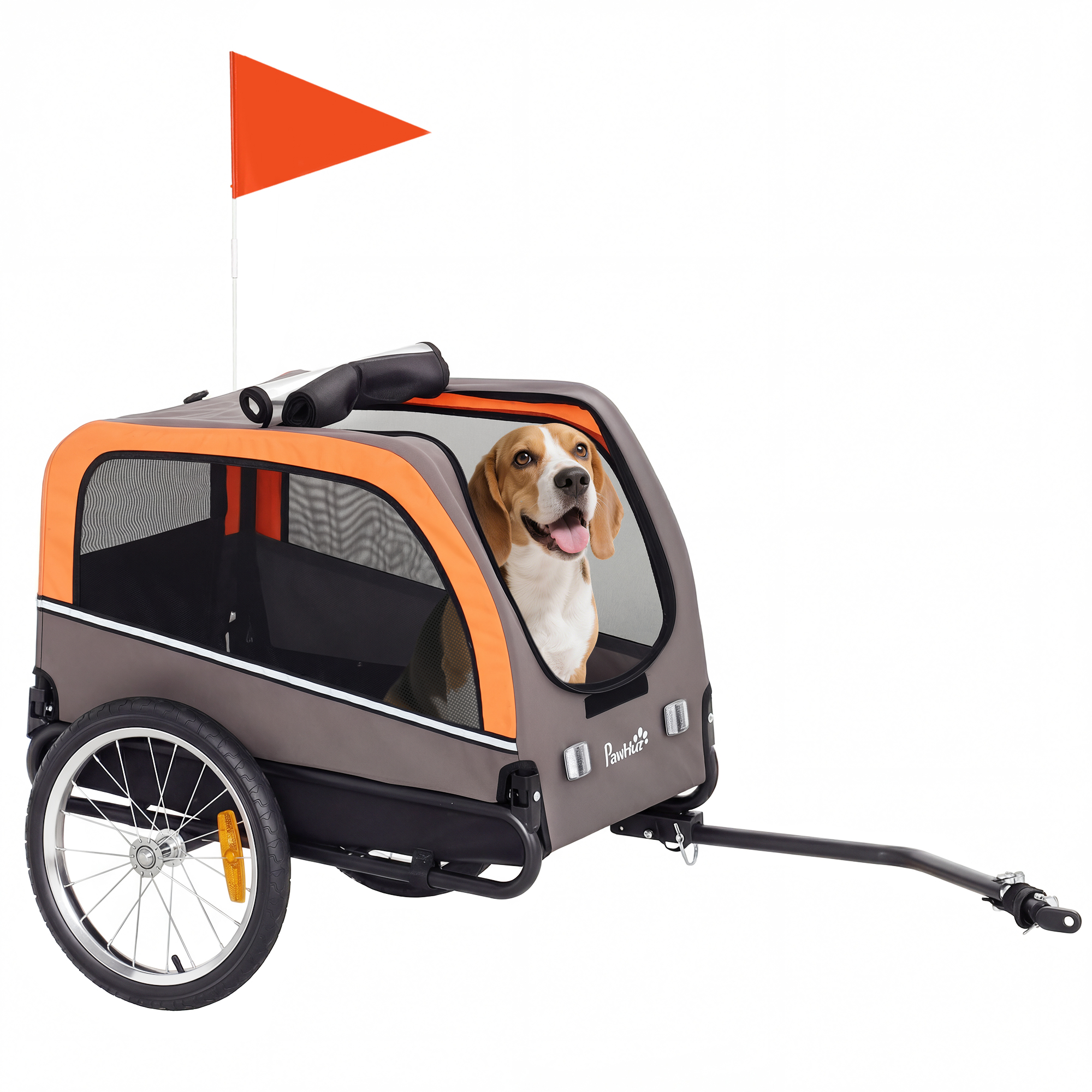 Dog Bike Trailer, Pet Cart Bicycle Carrier with 2 Entrances, Quick Release Wheels, Reflectors, Flag, Safety Leash