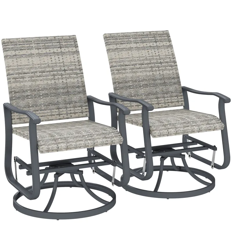 Wicker Rattan Swivel Patio Glider Chair Set of 2, Outdoor Glider Chair with Steel Frame, High Back, Armrests, Yellow