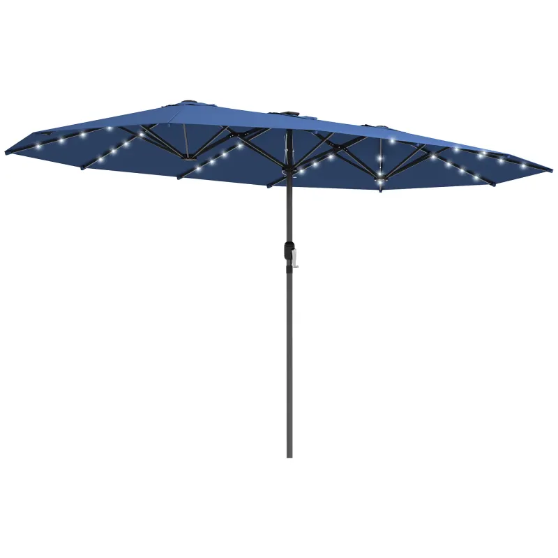 Garden Parasol, Double-Sided Sun Umbrella with LED Solar Lights, Patio Parasol for Outdoor, Blue
