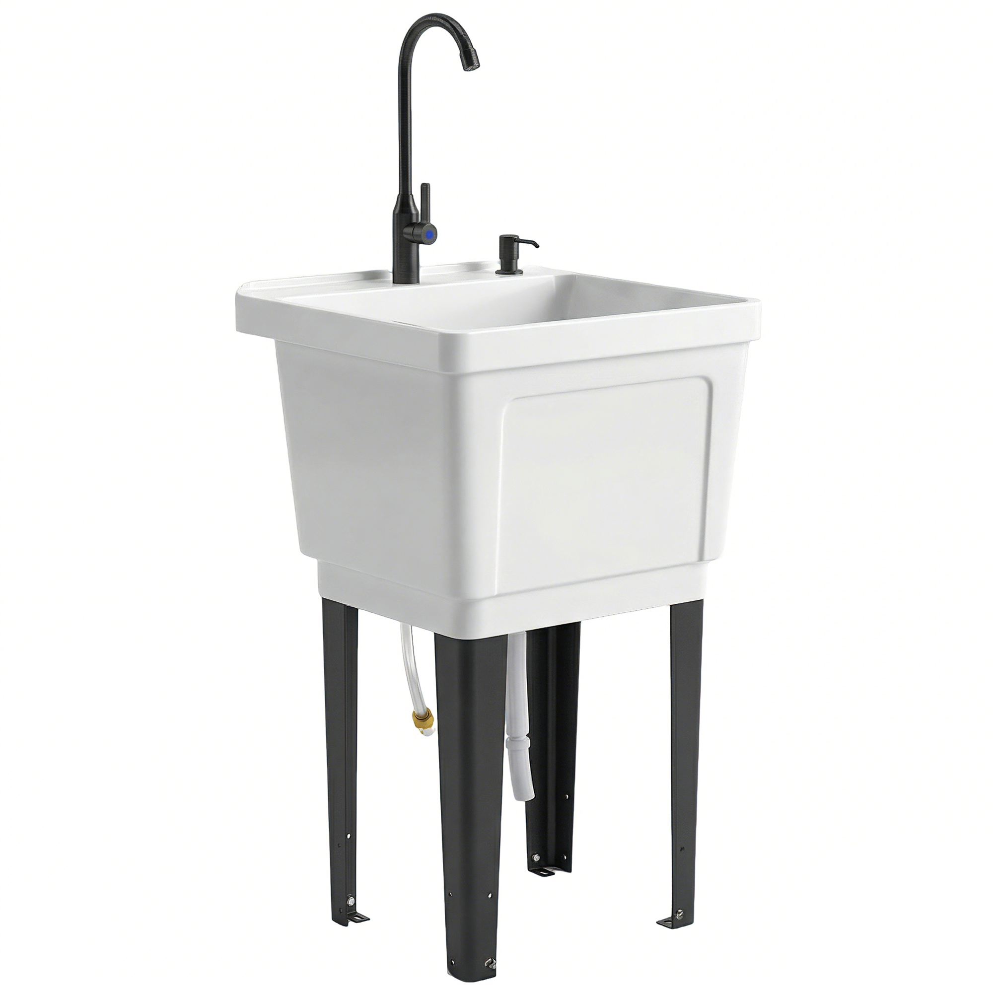 Portable 23-Gallon Utility Sink Laundry Tub for Washing Room, Freestanding Laundry Sink with Soap Dispenser, White