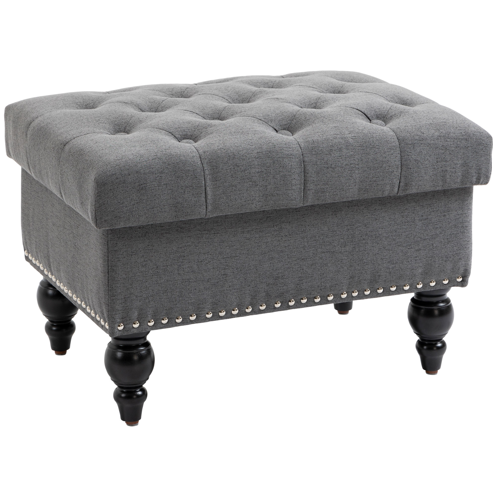 Ottoman with Storage for Living Room, 25" Storage Ottoman with Removable Lid, Button-Tufted Fabric Bench for Footrest and Seat with Wood Legs, Gray