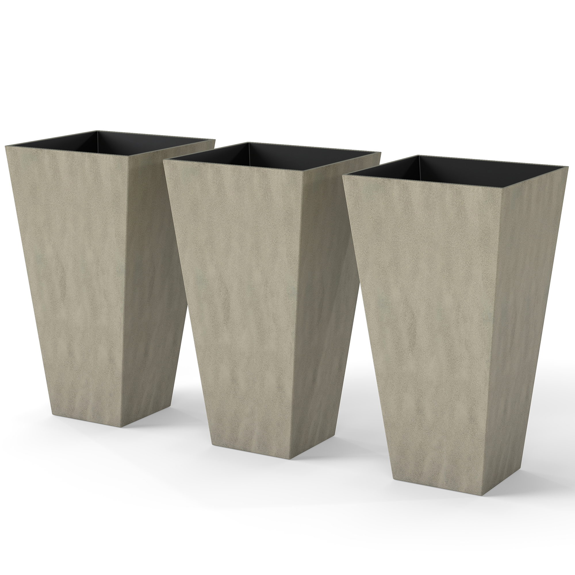 Tall Planters for Outdoor Plants Set of 3, 28 In Taper Planters with Drainage Holes, Indoor Grande Plant Pots, Front Porch Decor, Grey