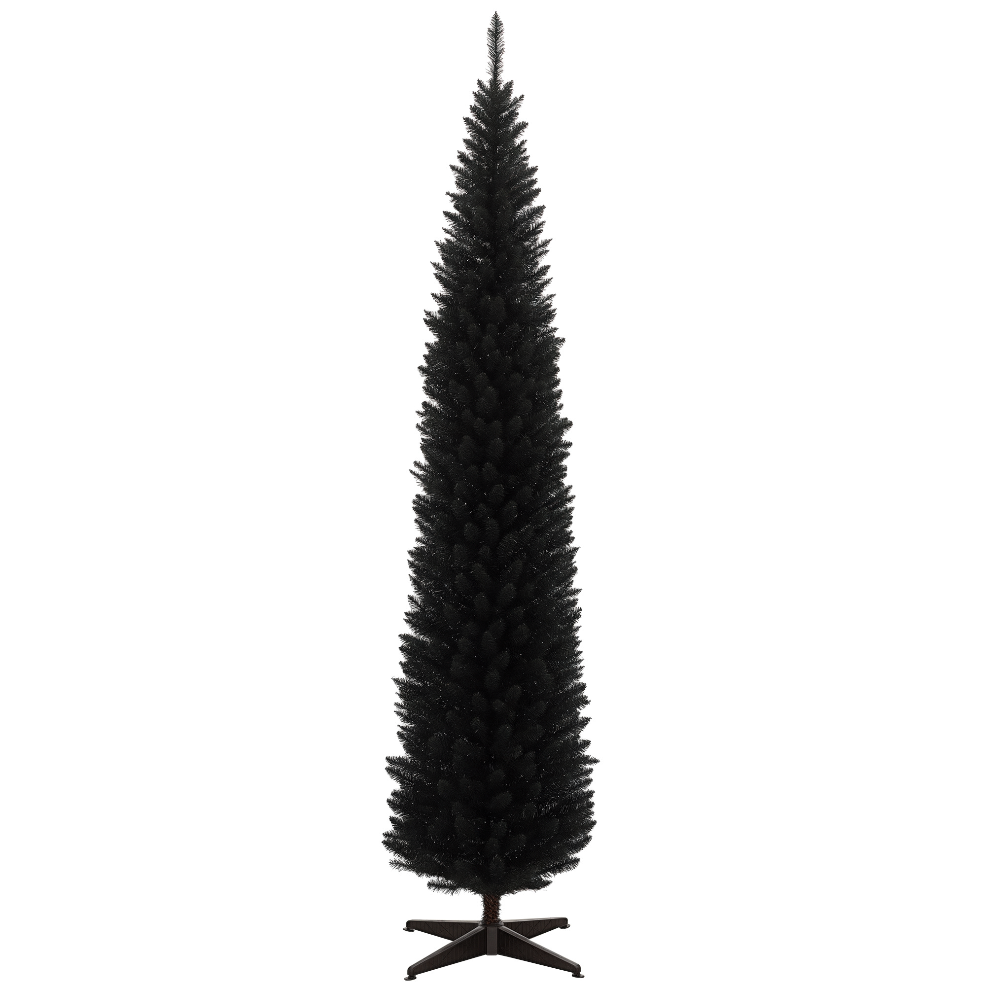 8ft Unlit Pencil Artificial Christmas Tree with Realistic Branches and 618 Tips, Plastic Base, Black