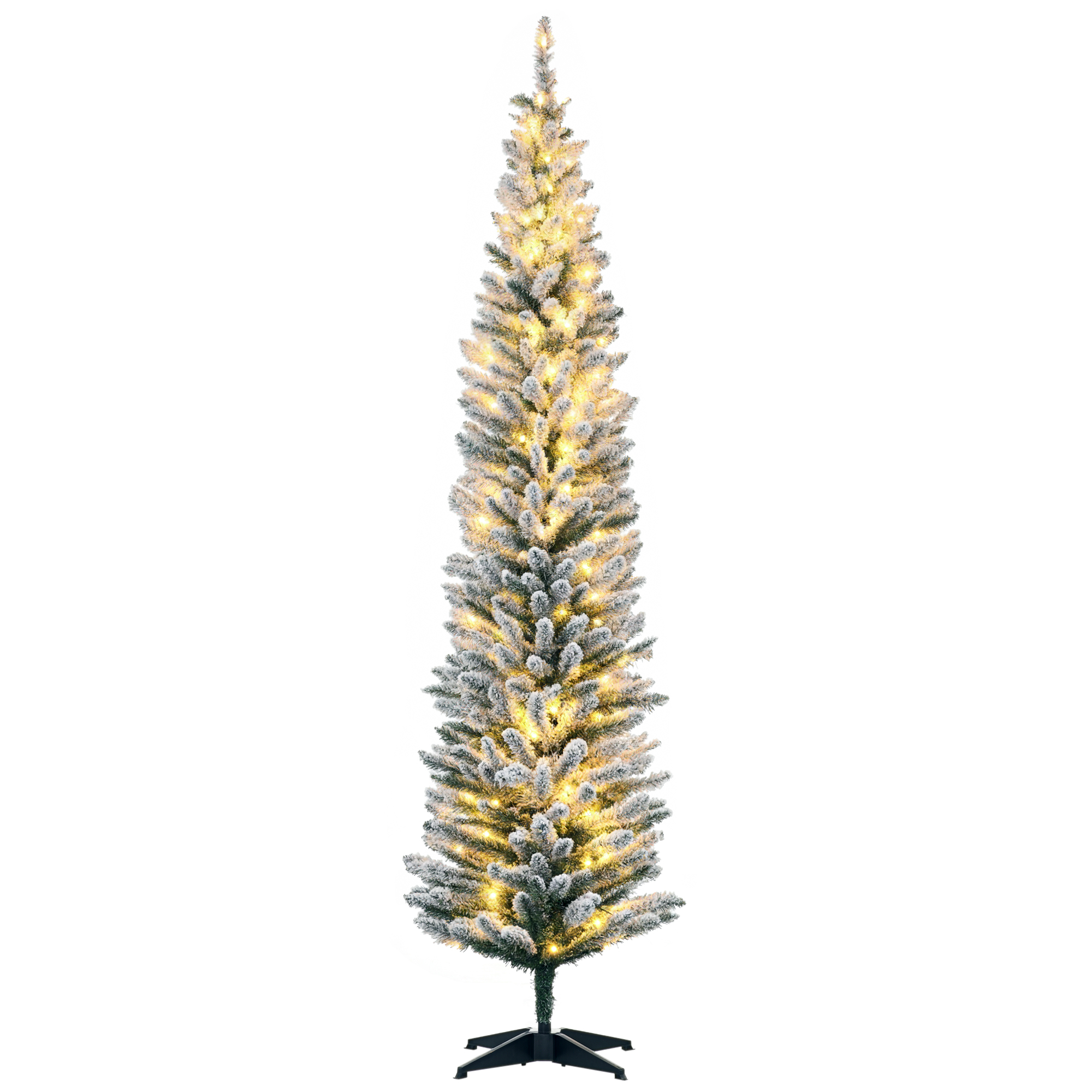 7ft Pencil Christmas Tree, Slim Artificial Christmas Tree with Realistic Branches and Warm White LED Lights, Green