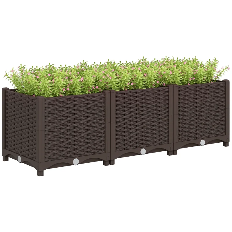 Plastic Raised Garden Bed, 4 x 1 x 1 ft Outdoor Flower Box with Drainage Holes for Vegetables, Herbs, Brown