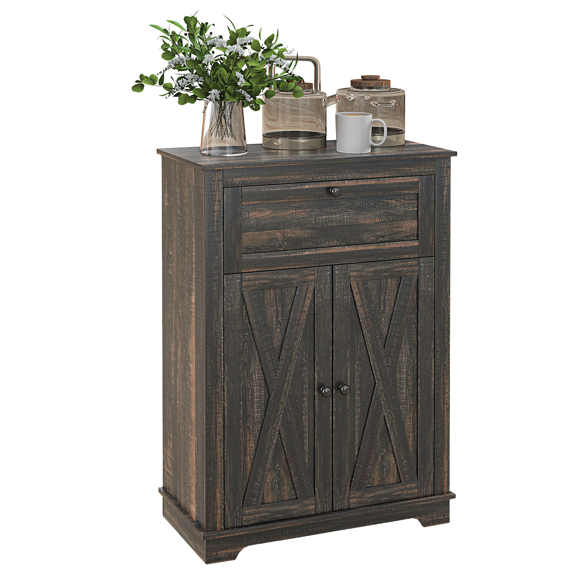 Farmhouse Sideboard Storage Cabinet with Doors and Drawer for Kitchen, Living room, 23.5"x11.75"x34.5", Dark Brown
