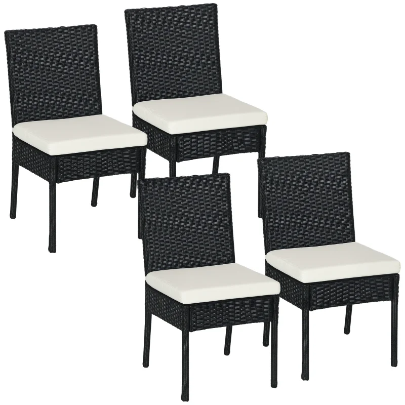 4 PE Rattan Outdoor Dining Chairs with Cushions, Patio Wicker Dining Chairs with Backrest, Black