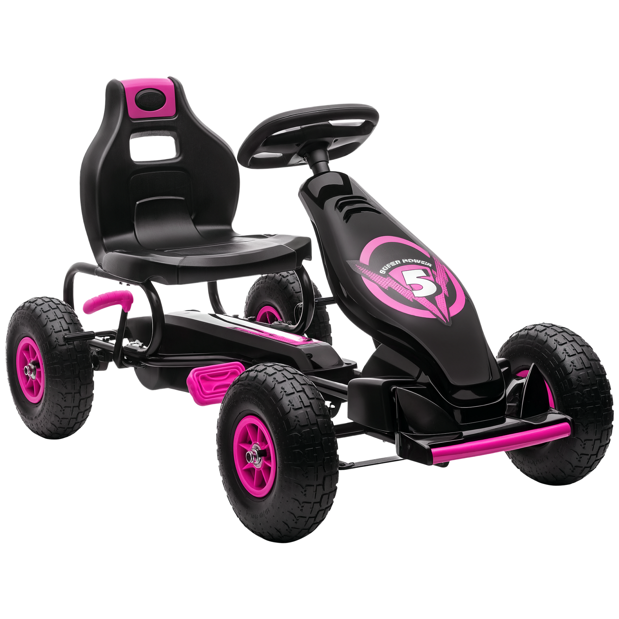 Ergonomic Pedal Go Kart Kids Ride-on Toy with Tough, Wear-Resistant Tread for Boys & Girls, Ages 5-12, Pink