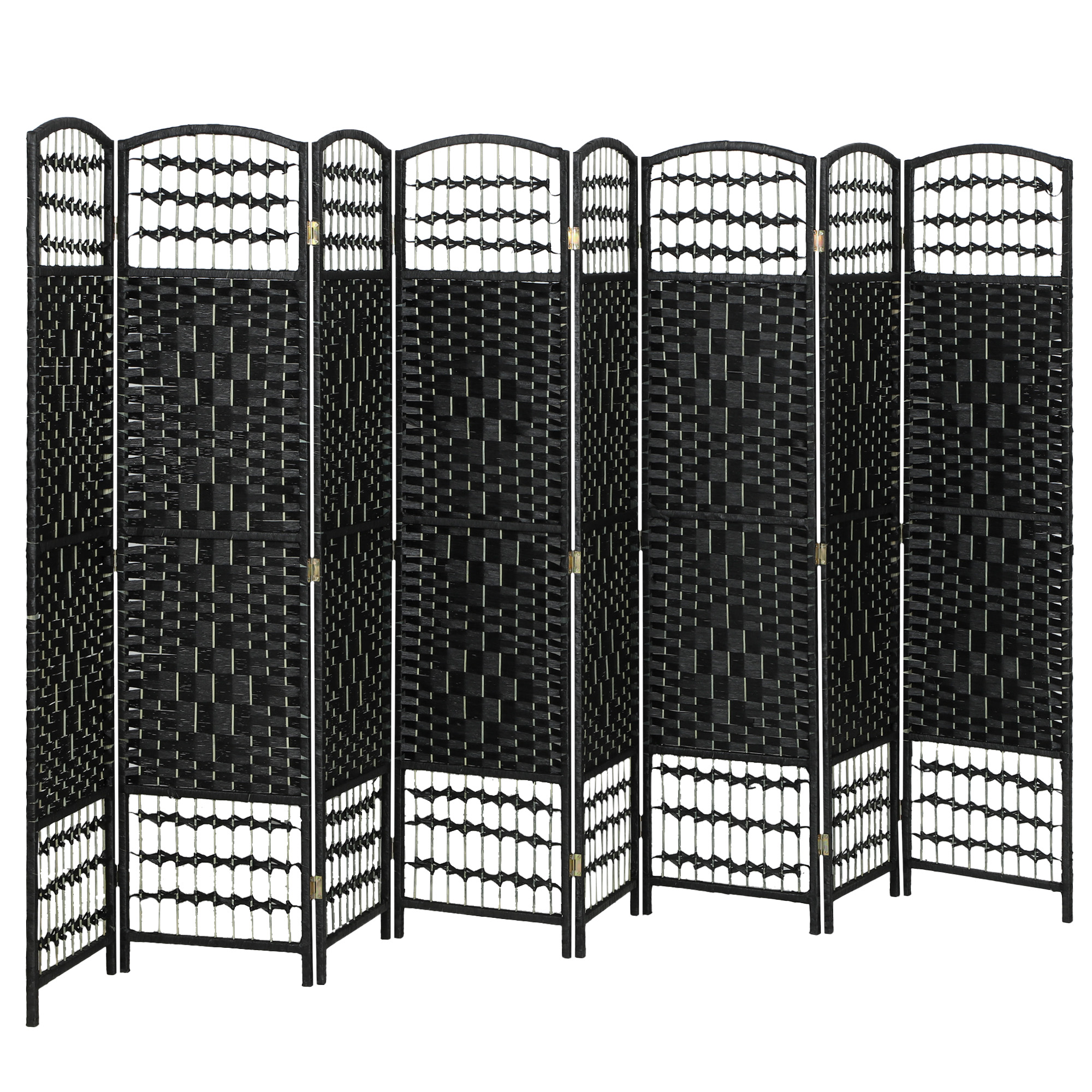 8 Panel Folding Room Divider Portable Privacy Screen Wave Fiber Room Partition for Home Office Black