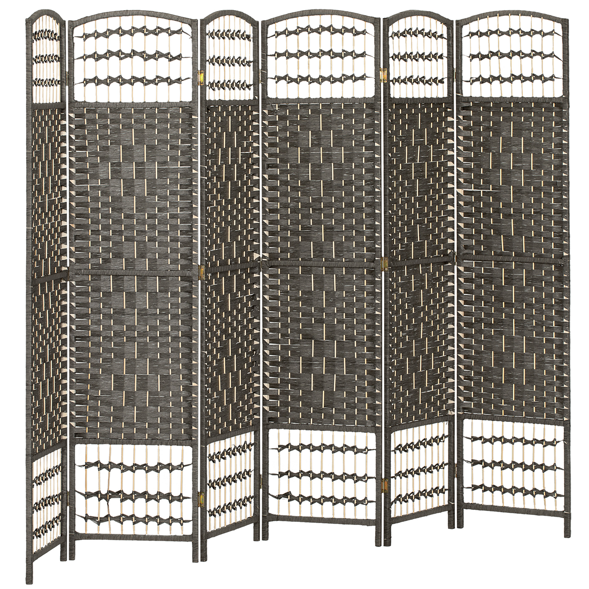 6 Panel Folding Room Divider Portable Privacy Screen Wave Fiber Room Partition for Home Office Dark Gray