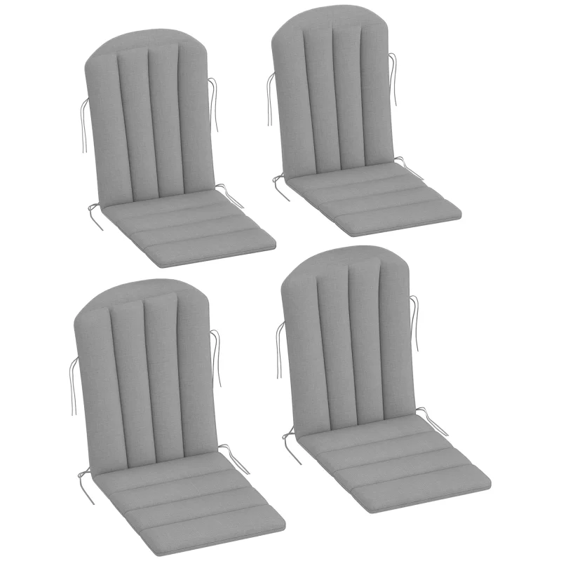 Set of 4 Outdoor Chair Cushions, High Back Adirondack Chair Cushion with Ties, High-Density Foam, Gray