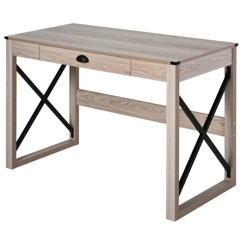 44 inch Home Office Computer Desk, Rustic Writing Desk, Farmhouse Workstation with Storage Drawer, X-Frame