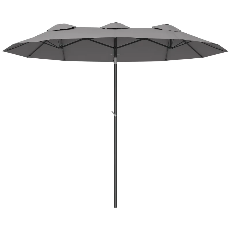  Double Sided Patio Umbrella, 9.7' Large Outdoor Market Umbrella with Push Button Tilt and Crank, 3 Air Vents and 12 Ribs, for Garden, Deck, Pool, Gray