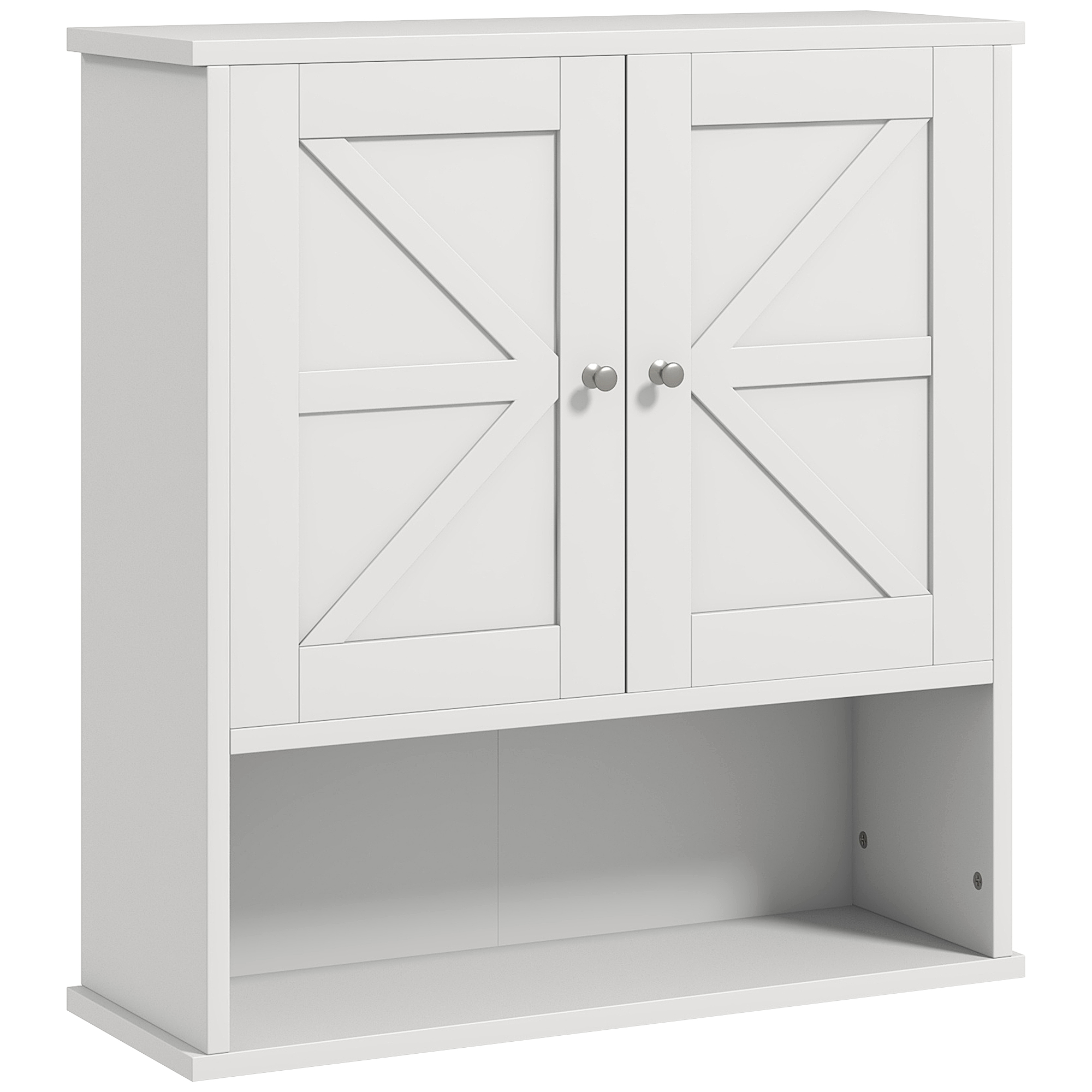 Farmhouse Bathroom Medicine Cabinet, Wall Cabinet with Barn Doors and Adjustable Shelf for Laundry Room, White