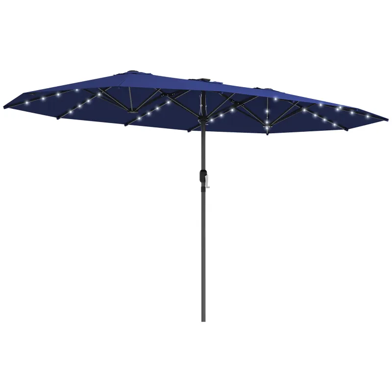 Garden Parasol, Double-Sided Sun Umbrella with LED Solar Lights, Patio Parasol for Outdoor, Navy Blue