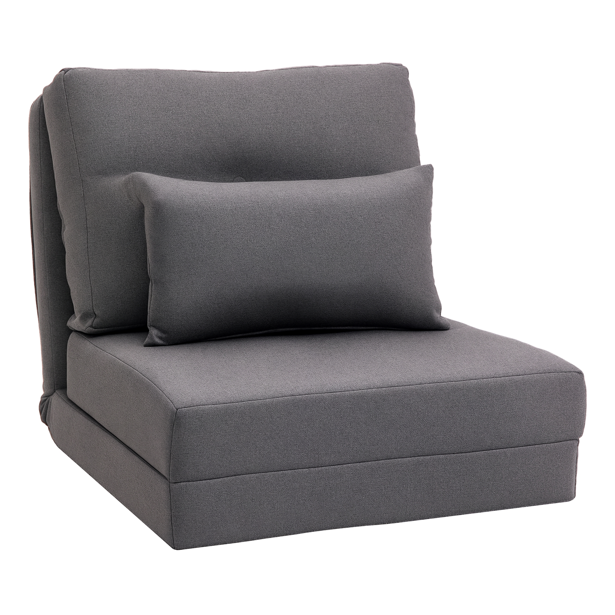 Convertible Flip Chair, Floor Lazy Sofa, Folding Upholstered Couch Bed with Adjustable Backrest, Metal Frame and Pillows for Living Room Bedroom, Dark Grey