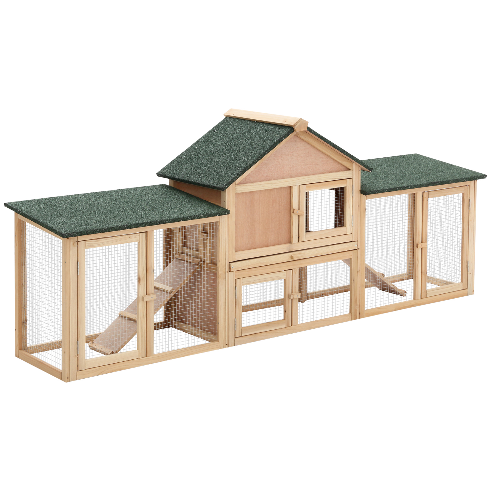 Outdoor Rabbit House 83" 2 Story Deluxe XL Wooden Rabbit Hutch Big Bunny Cage w/ Ladder and Run, Natural