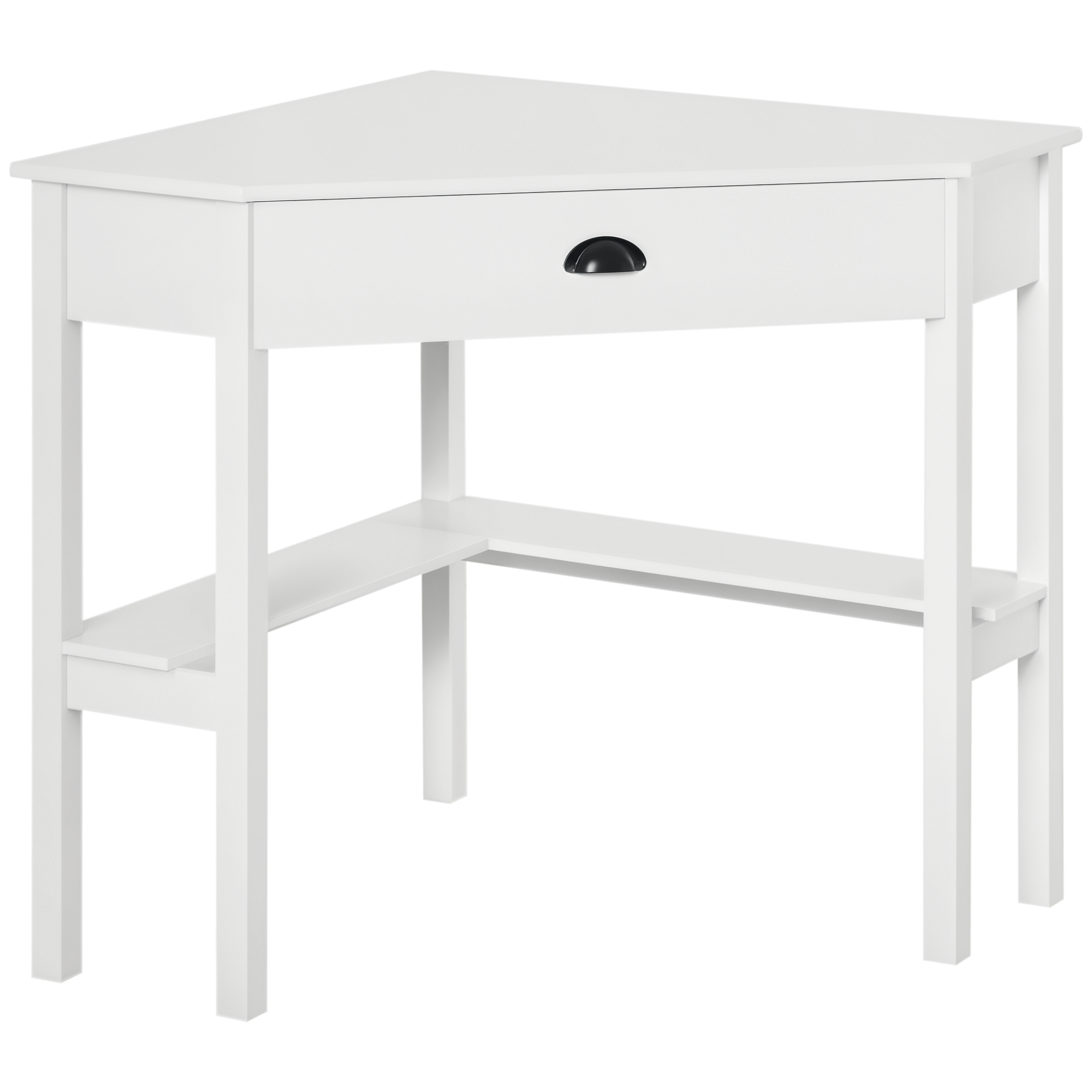 Corner Desk, Triangle Computer Desk with Drawer and Storage Shelves for Small Spaces, Home Office Workstation for Living Room, or Bedroom, White
