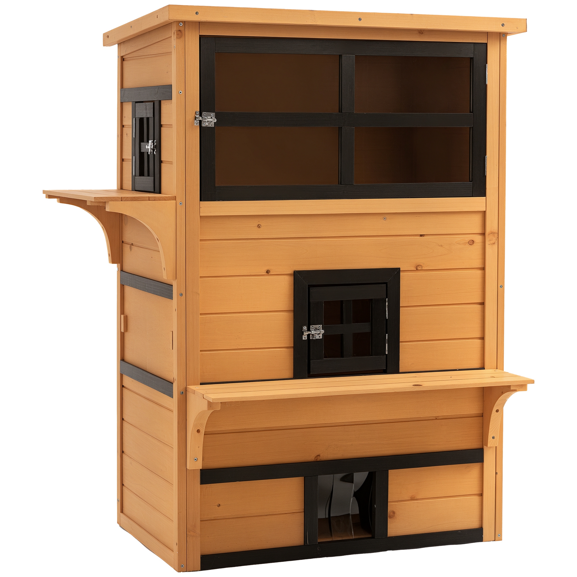 Cat House, Outdoor 3-Tier Kitty Shelter, Weather Resistant, w/ Escape Door