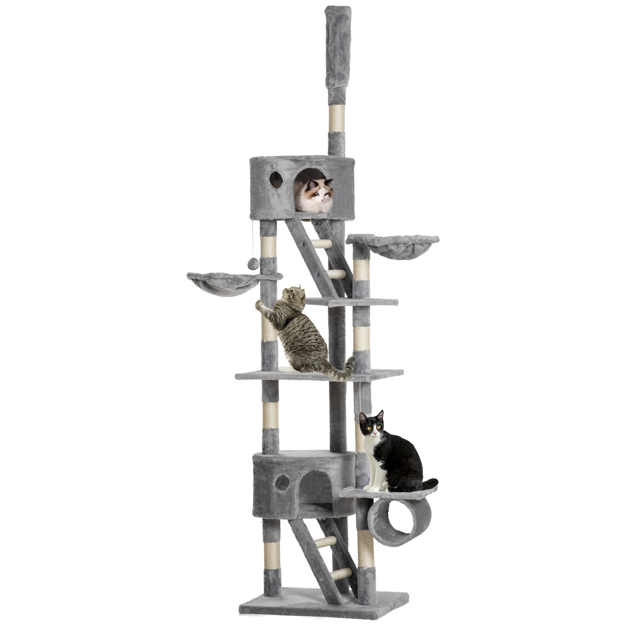 Floor to Ceiling Cat Tree, 94.5-102.5 inch Height Adjustable Cat Climbing Tower with Scratching Posts, Condos, Hammocks