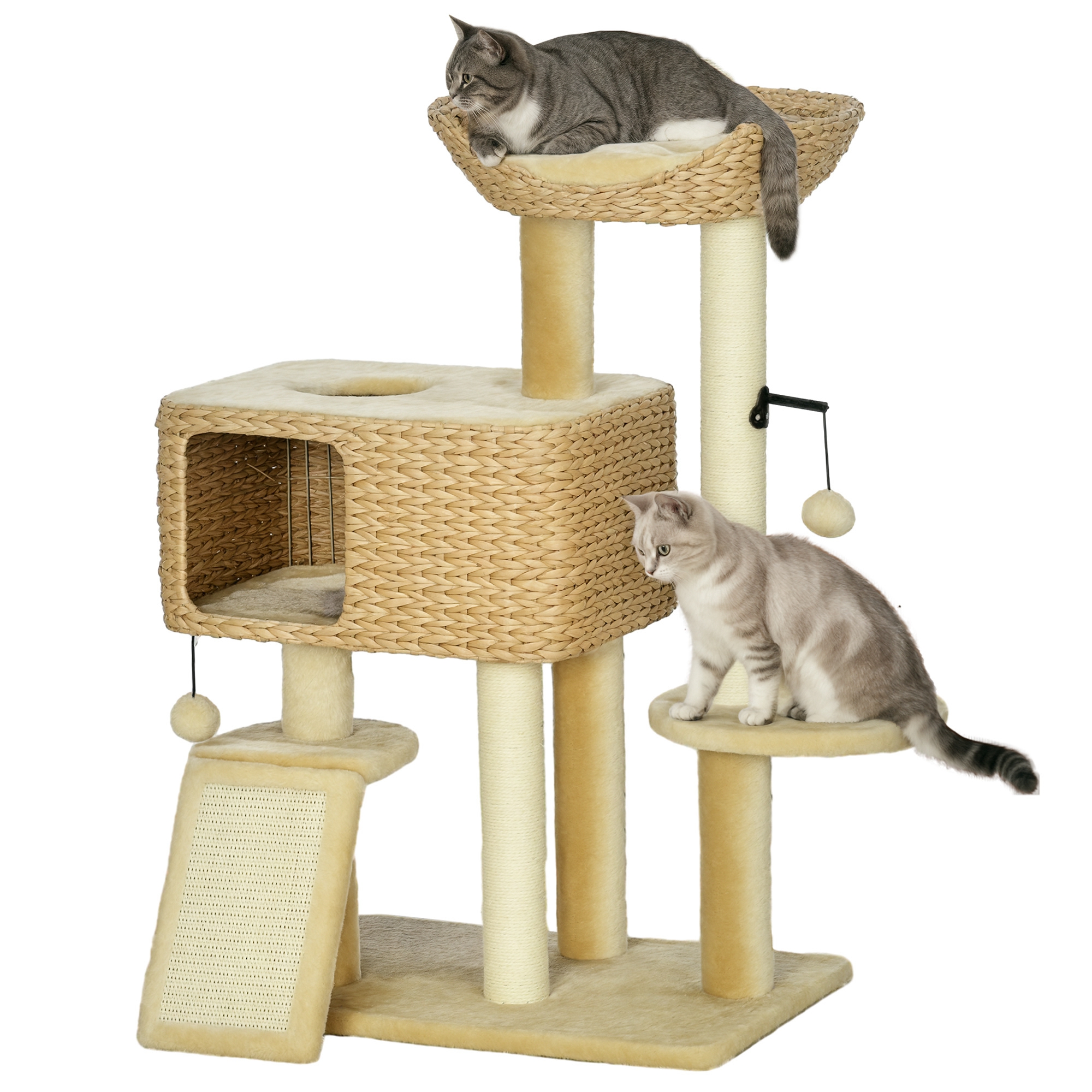 Cat Tree for Indoor Cats w/ Scratching Posts, Condo Cat Tower, Beige