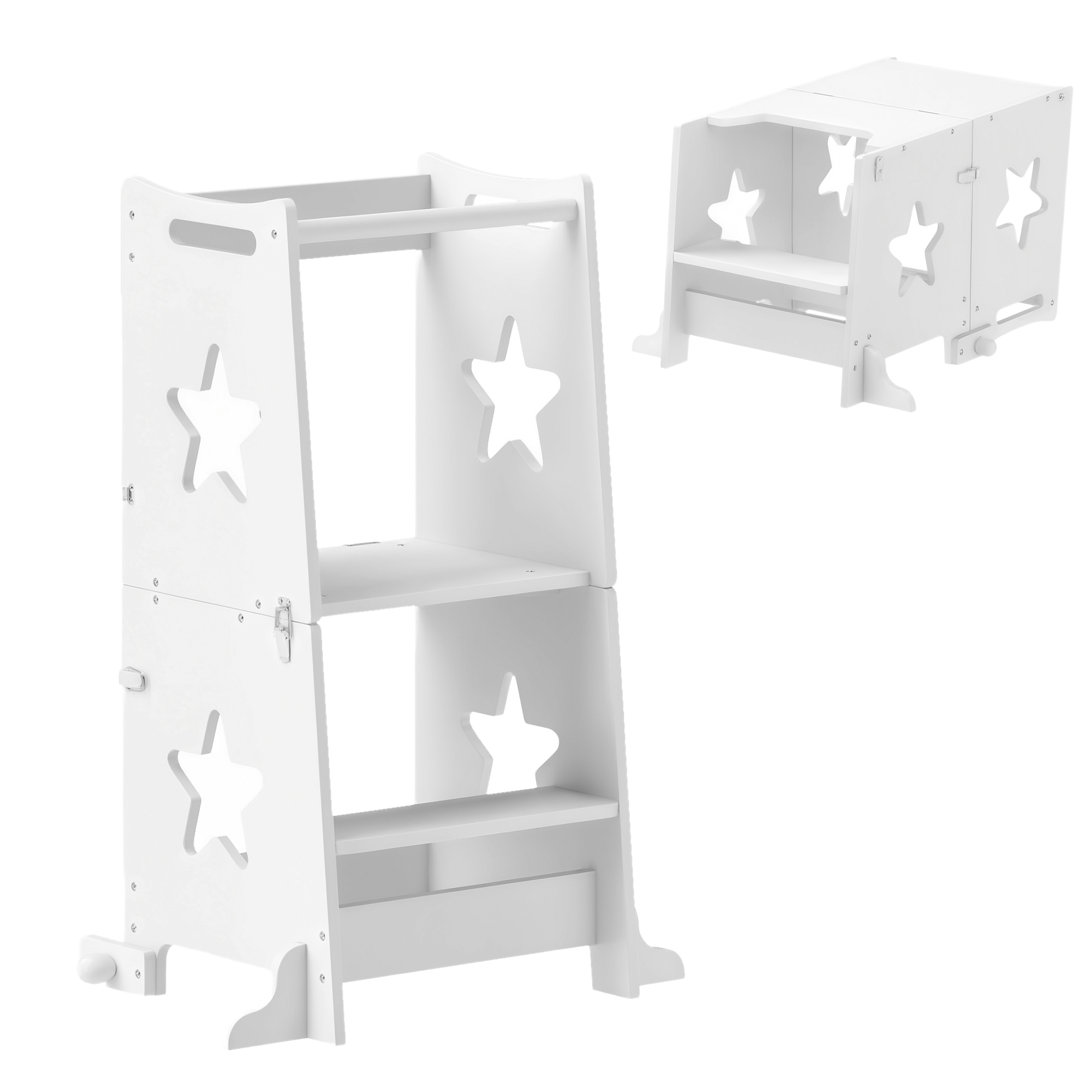2 in 1 Toddler Tower with Safety Rail for Bathroom, Sink, Kitchen or Counter, White