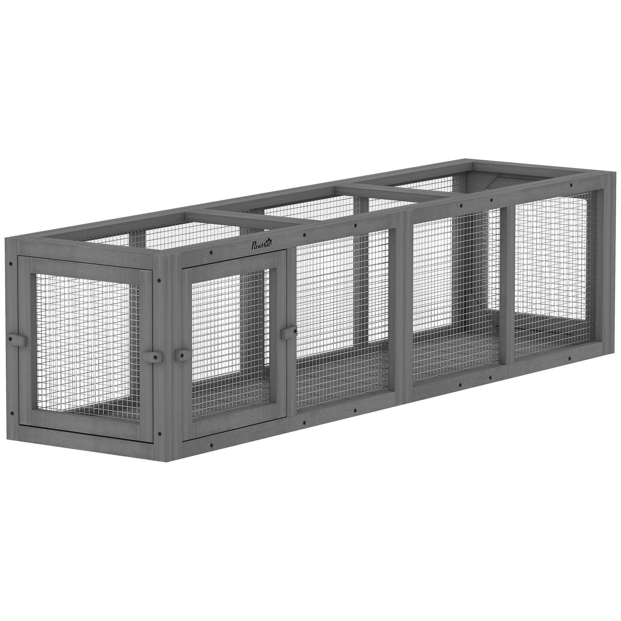 Outdoor Cat Tunnel, 59" Wooden Play Cat Enclosure, Extendable Pet Run with 3 Doors for Kitty, Puppy, Gray