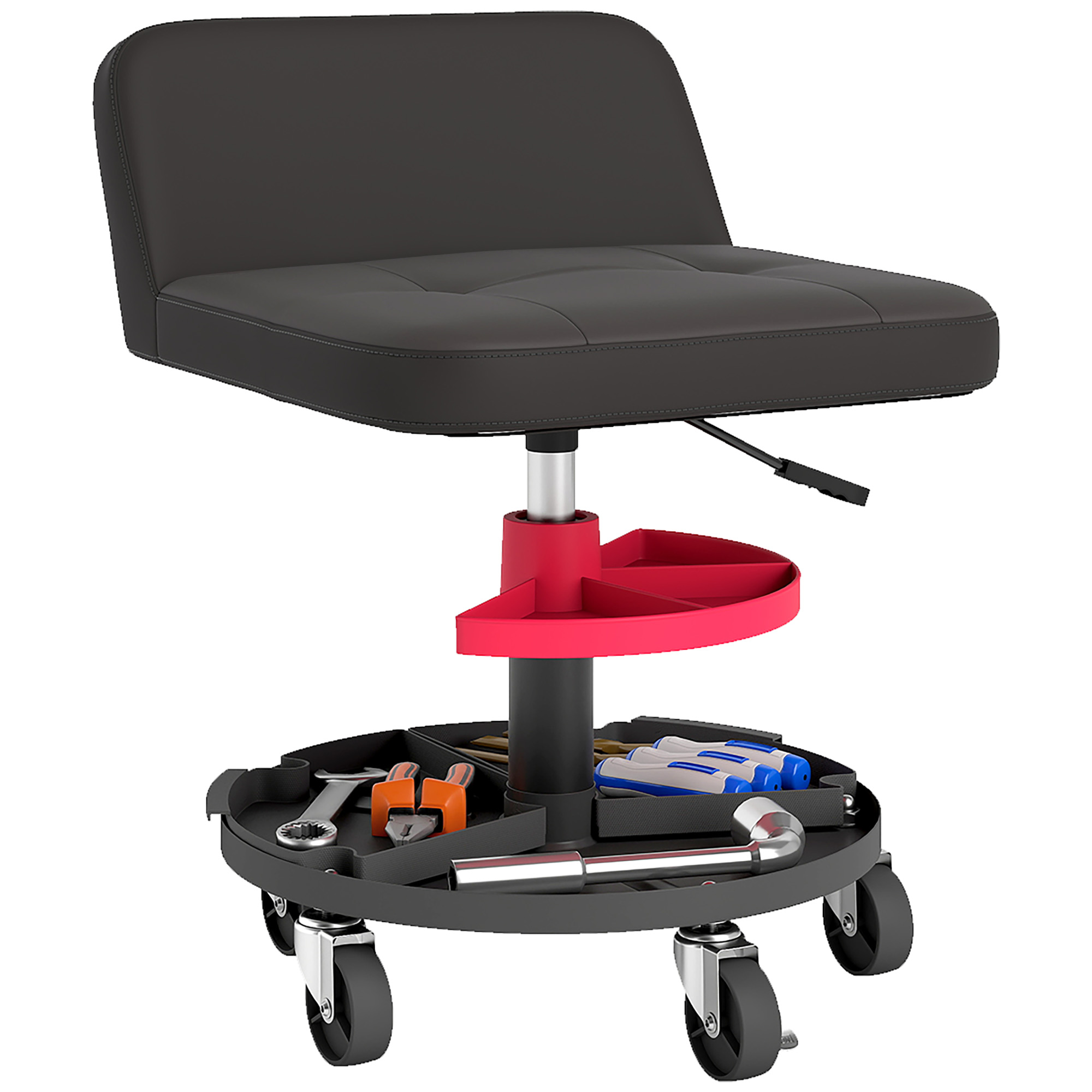 Rolling Creeper Garage Stool, 300 LBS Capacity Mechanic Stool with 360° Wheels, Tool Tray, Adjustable Height, Black