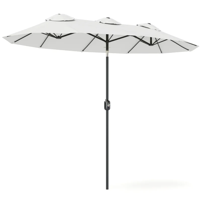  Double Sided Patio Umbrella, 9.7' Large Outdoor Market Umbrella with Push Button Tilt and Crank, 3 Air Vents and 12 Ribs, for Garden, Deck, Pool, White
