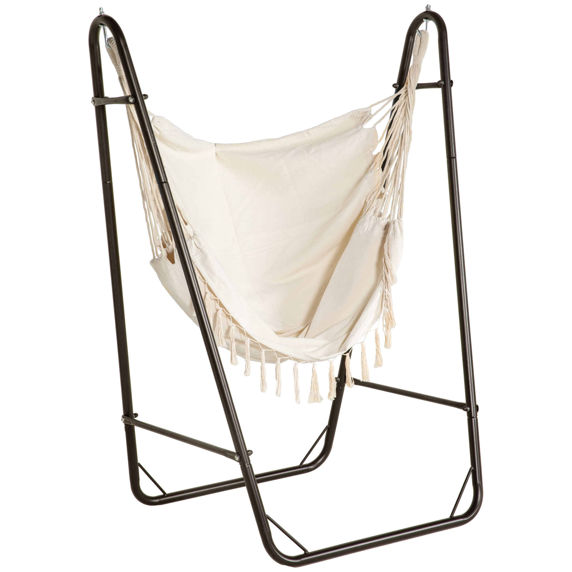 Hammock Chair with U Shape Stand, Hammock Swing Chair with A Side Pocket, Brown & Cream White