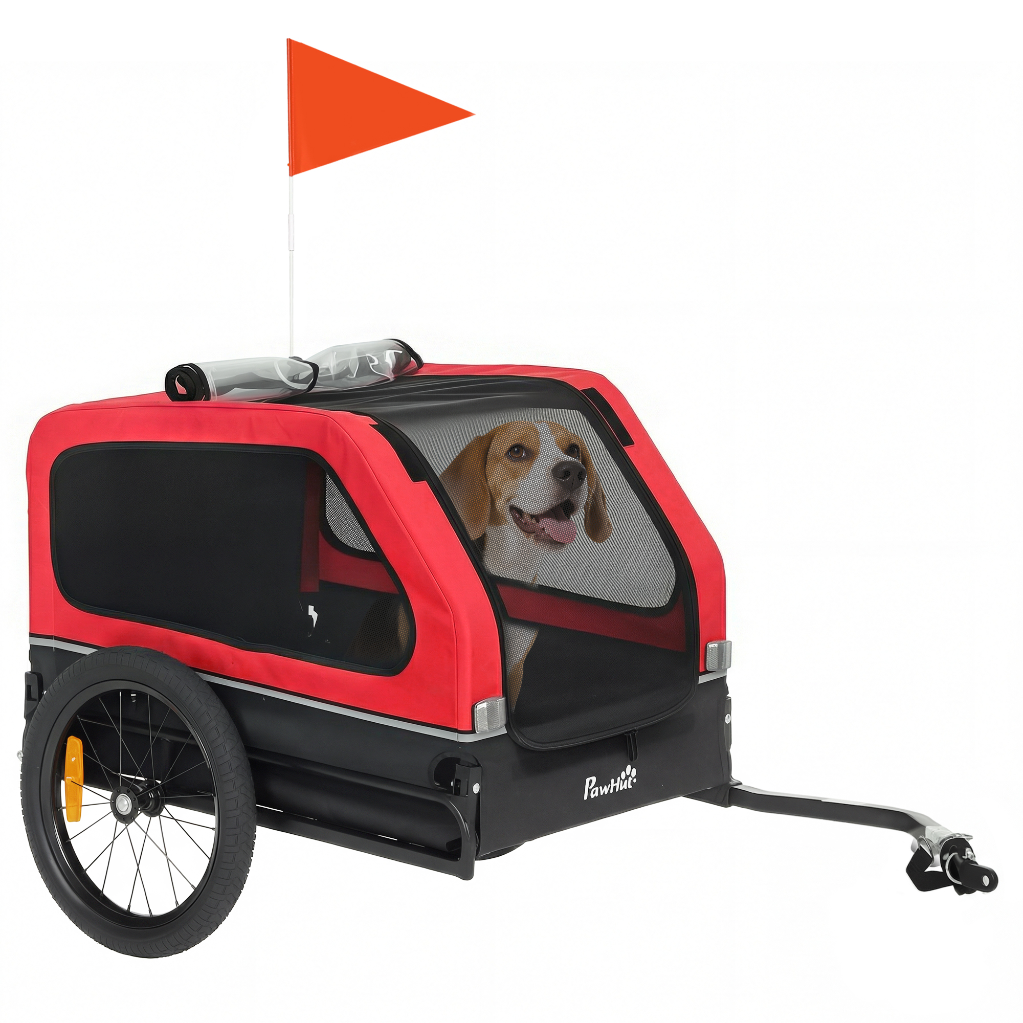 Dog Bike Trailer for Small & Medium Dogs, Universal Bicycle Coupler, Flip-Down Ramp Tailgate, Red