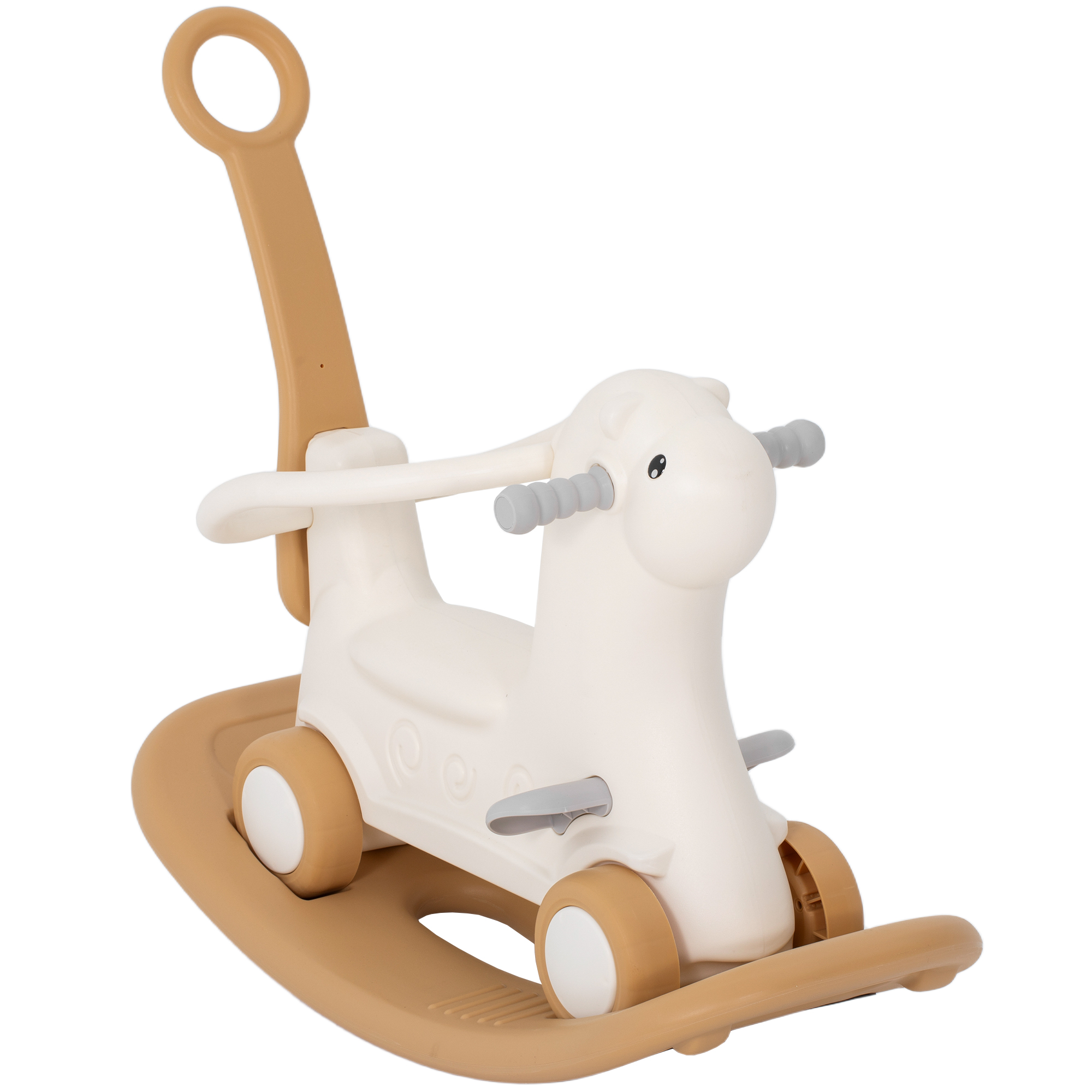 Rocking Horse for Toddlers 1-3 Years, 4-in-1 Baby Rocking Horse with Detachable Balance Board and Push Handle, Brown