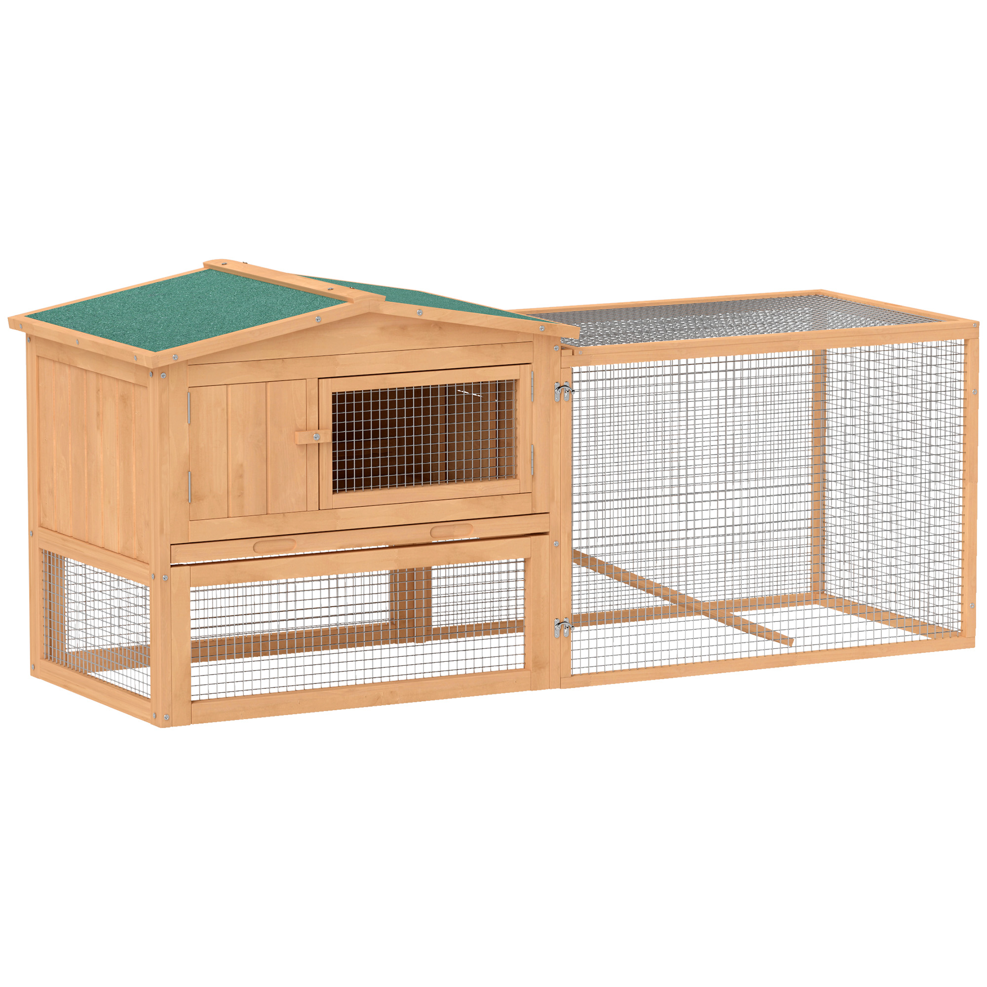 62" Wooden Outdoor Rabbit Hutch Small Animal Habitat with Detachable Run and Elevated Main House