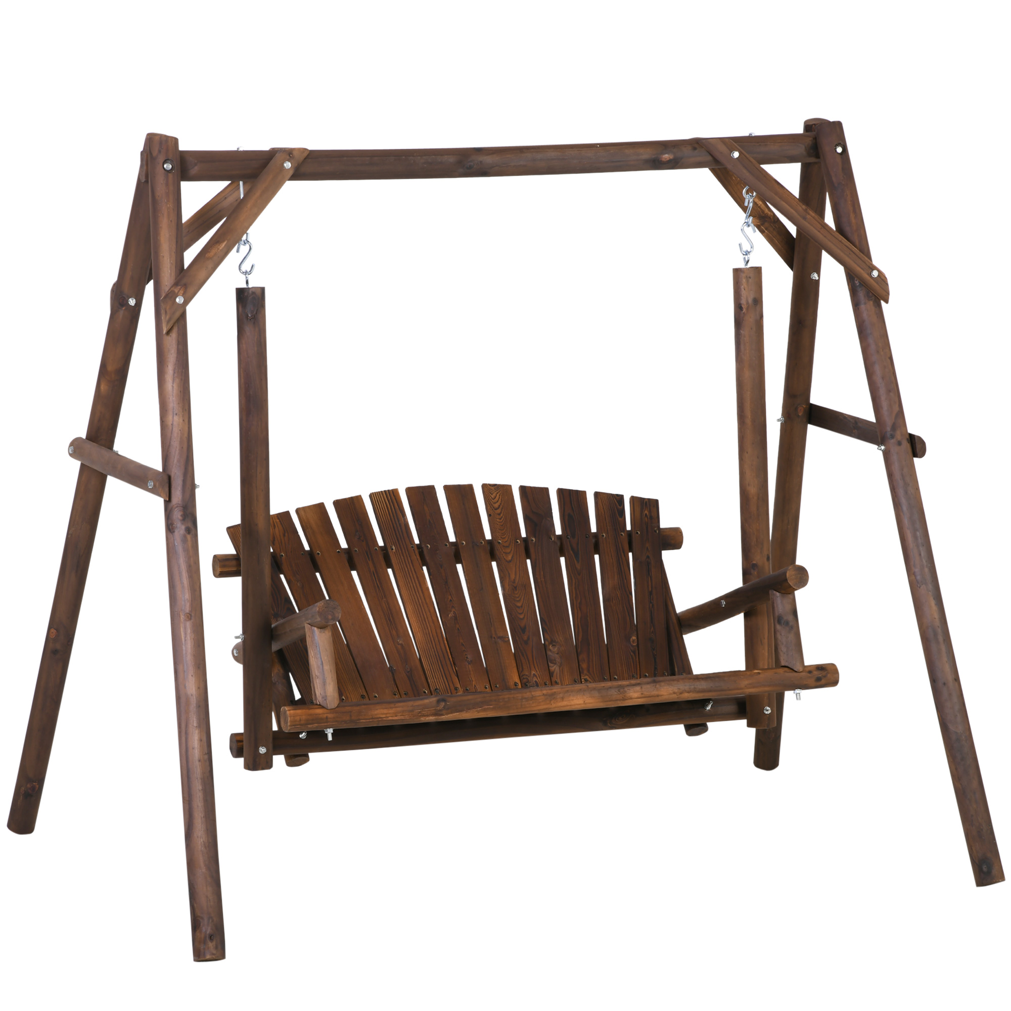 6.5' Outdoor Rustic Loveseat 2 Person Freestanding Solid Wood Natural Log Garden Swing, Brown