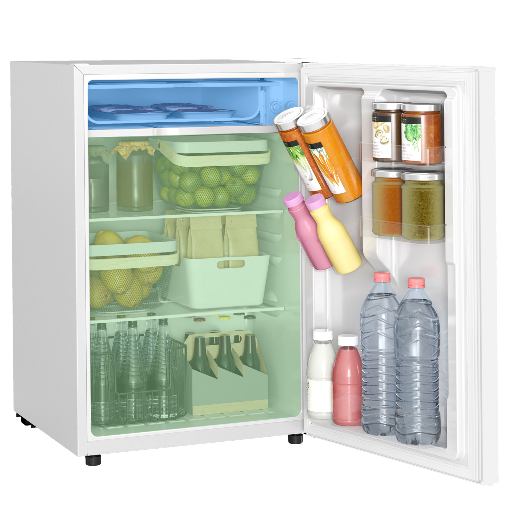 4.5 Cu.Ft Mini Fridge, Single Door Refrigerator with Freezer, Wheels, Adjustable Thermostat, Reversible Door, White