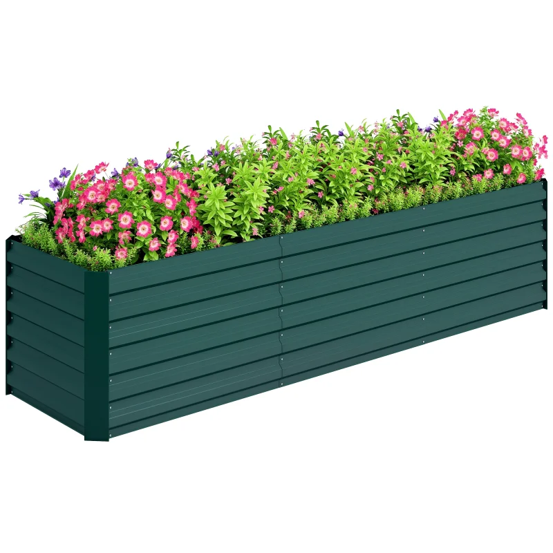 8x2x2ft Galvanized Raised Garden Bed Kit with Safety Edging for Flowers, Herbs and Vegetables, Green