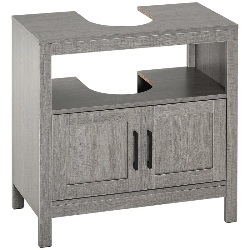  Pedestal Sink Storage Cabinet, Bathroom Under Sink Cabinet with 2 Doors and Open Shelf, Bathroom Vanity, Gray