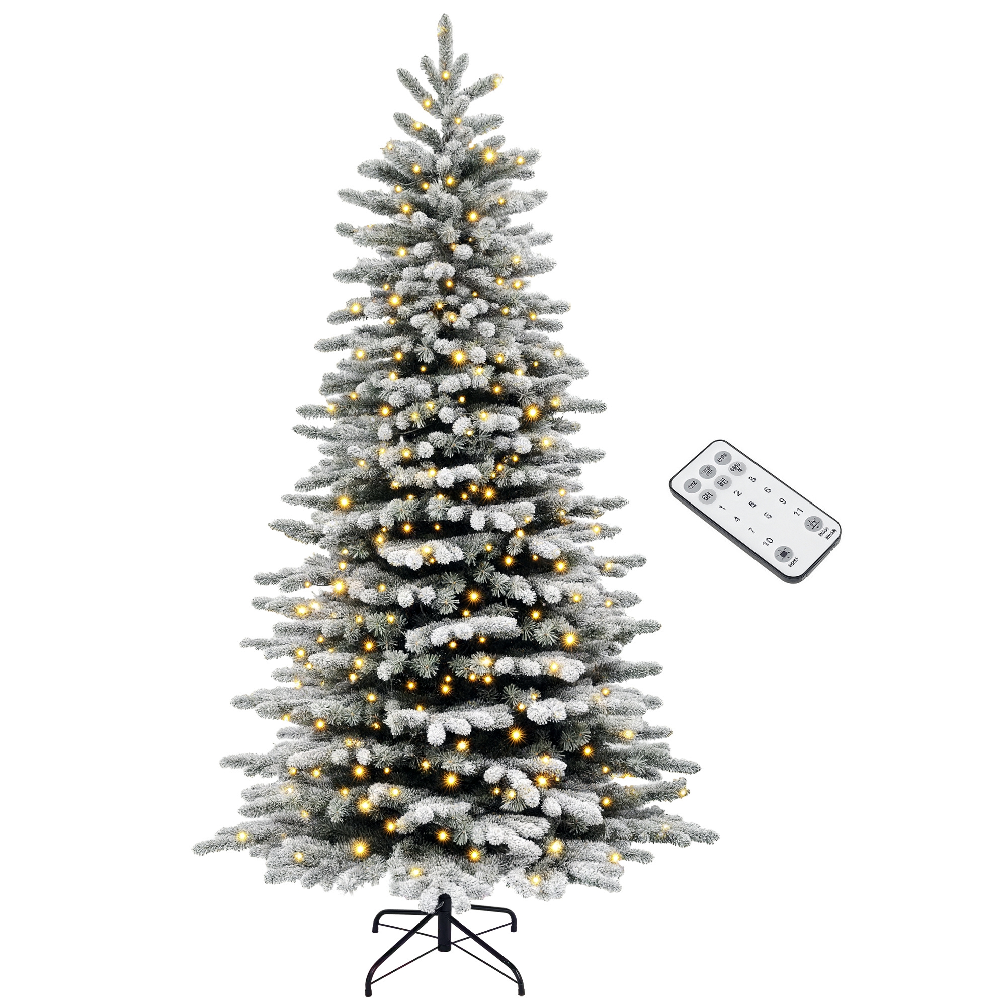 6.5ft Snow Flocked Artificial Christmas Tree, Pre-Lit Christmas Tree with 400 LED Lights and 990 Branch Tips, Green