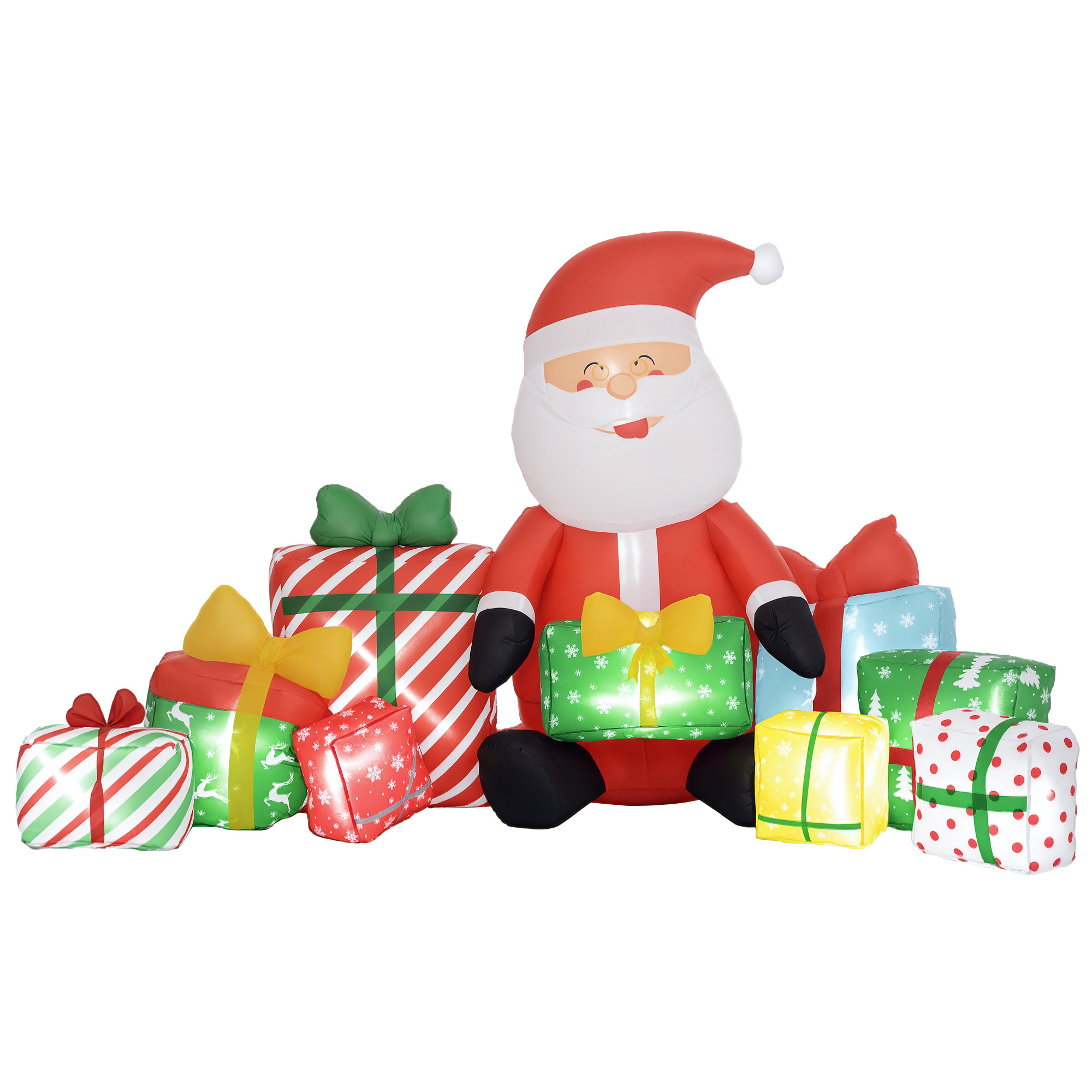 4.4' Inflatable Santa Claus and Gift Boxes w/ White LED Lights, Blow-Up Outdoor Display for Party