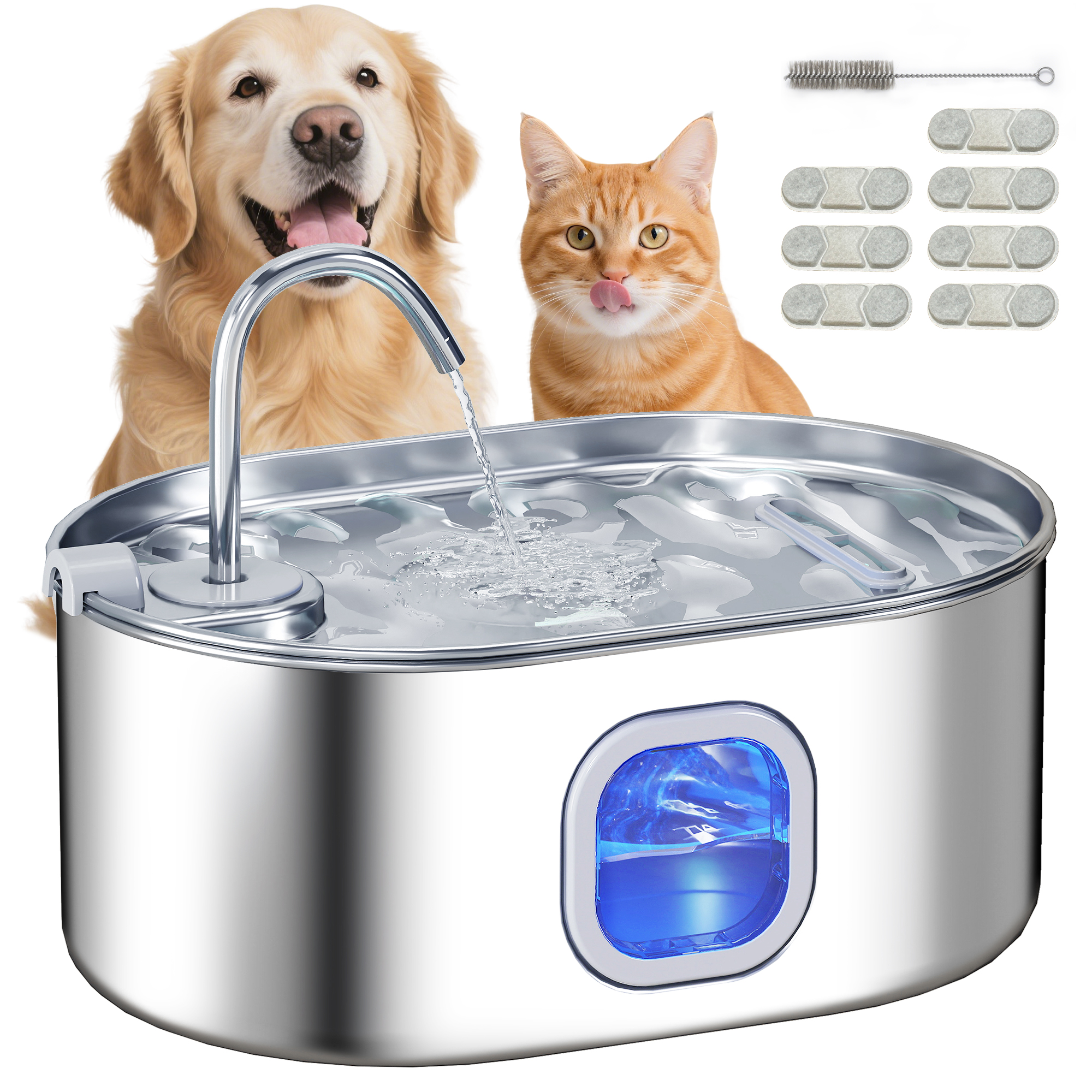 246 oz./7L Stainless Steel Cat Water Fountain with Filters, Ultra-Quiet Pump, for Cats, Dogs & Multi-Pet Homes