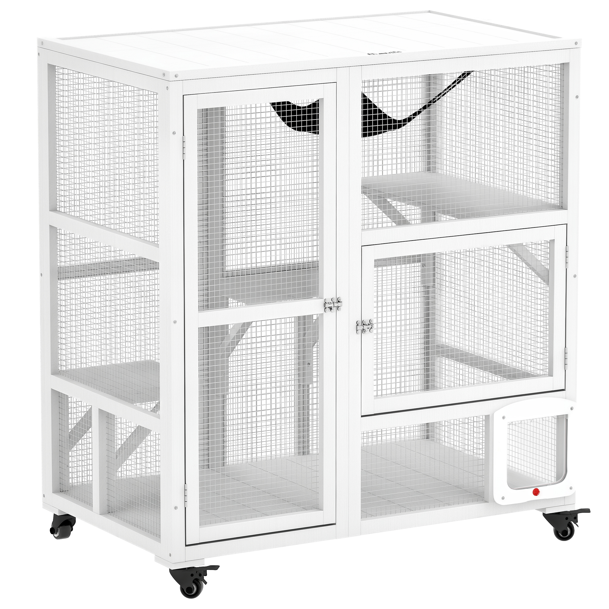 Cat House, Indoor Cat Enclosure on Wheels with Openable Top, 39", White